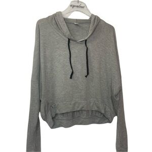 New Over The Limit Athleisure Hooded Cropped Sweatshirt Long Sleeve Gray Top